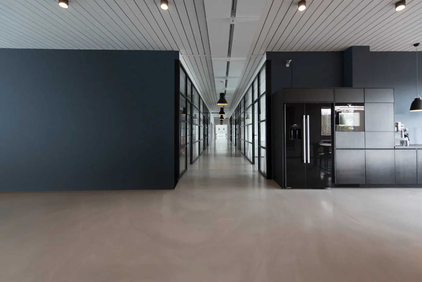The interior corridor of a private building